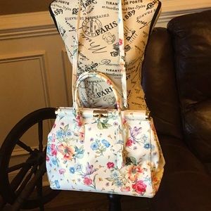 Floral Italian Leather Handbag.